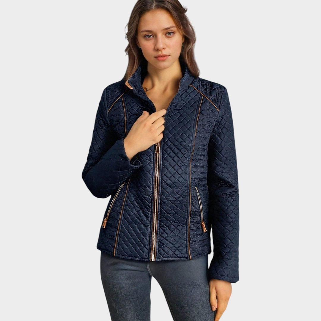 Dames Gequiltede Jas Casual Met Rits Voorzijde en Staande Kraag