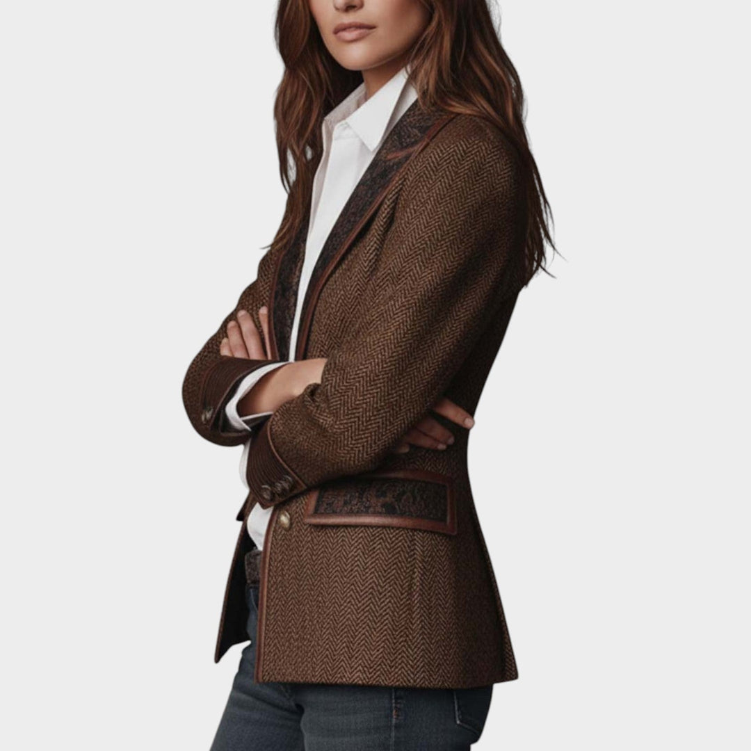 Dames Vintage Blazer Haringbeenpatroon Met Knopen Voor