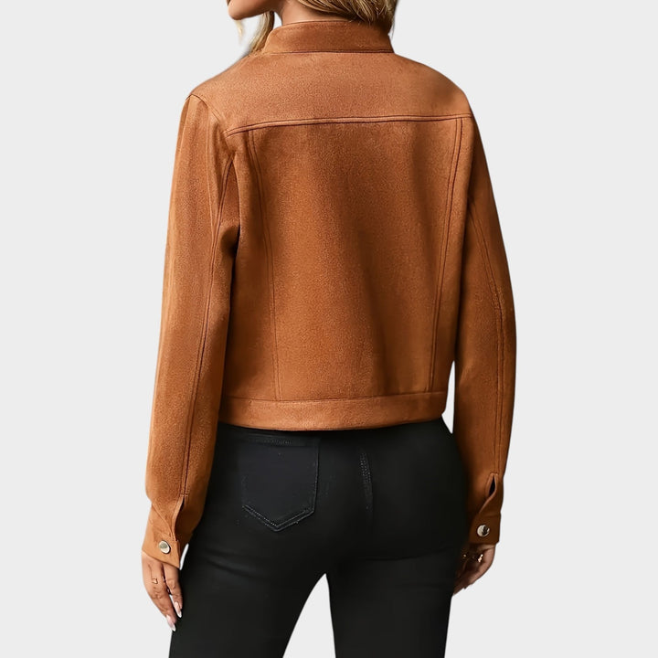 Dames Leren Jas Casual Kort Met Knopen
