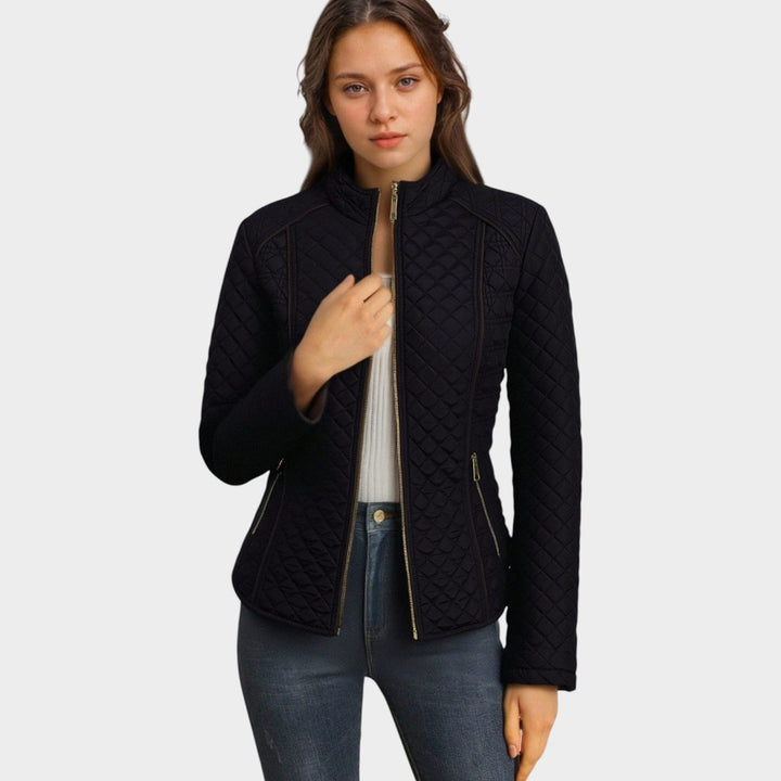 Dames Gequiltede Jas Casual Met Rits Voorzijde en Staande Kraag