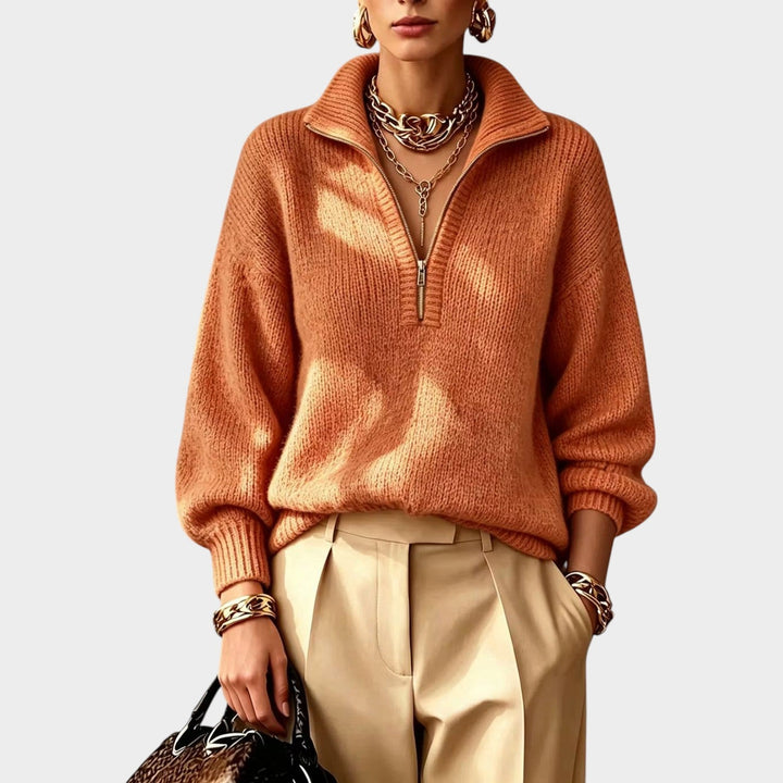 Dames Korte Rits Brei Sweater Hoge Kraag Relaxed Fit