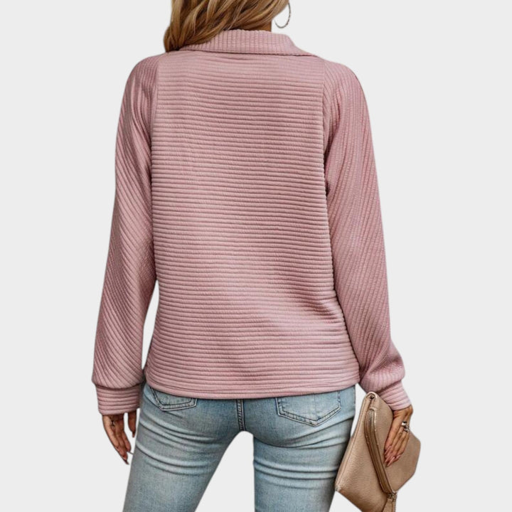 Dames Quarter Zip Gebreide Trui Geribbelde Relaxed Fit