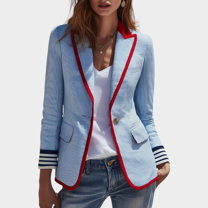 Dames Blazer Casual Gestreept Contrastafwerking Tailored Fit