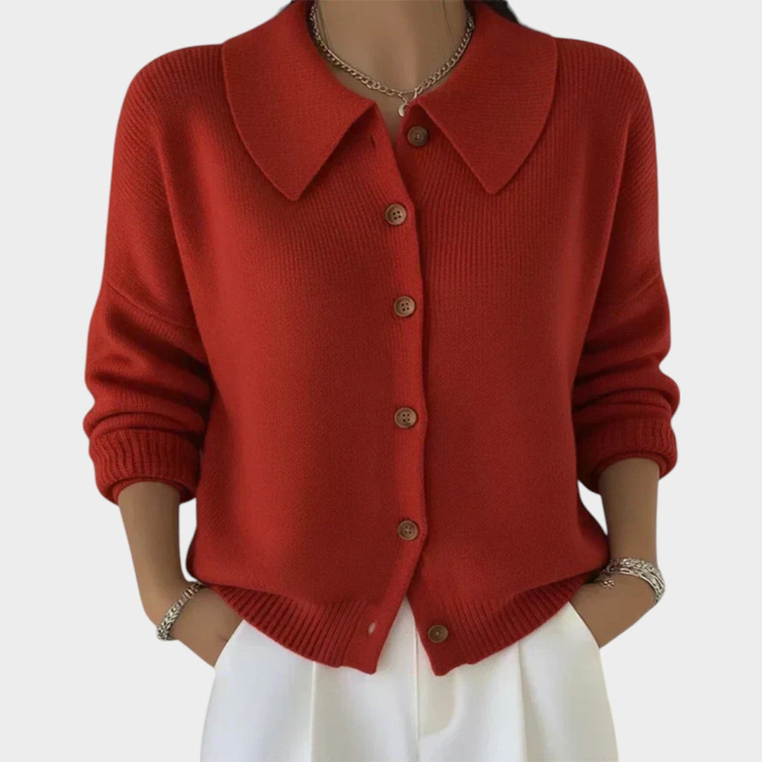 Dames Brei Cardigan met Kraag en Knopen