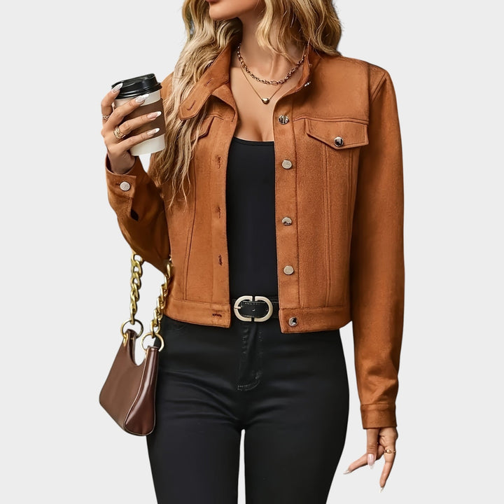Dames Leren Jas Casual Kort Met Knopen