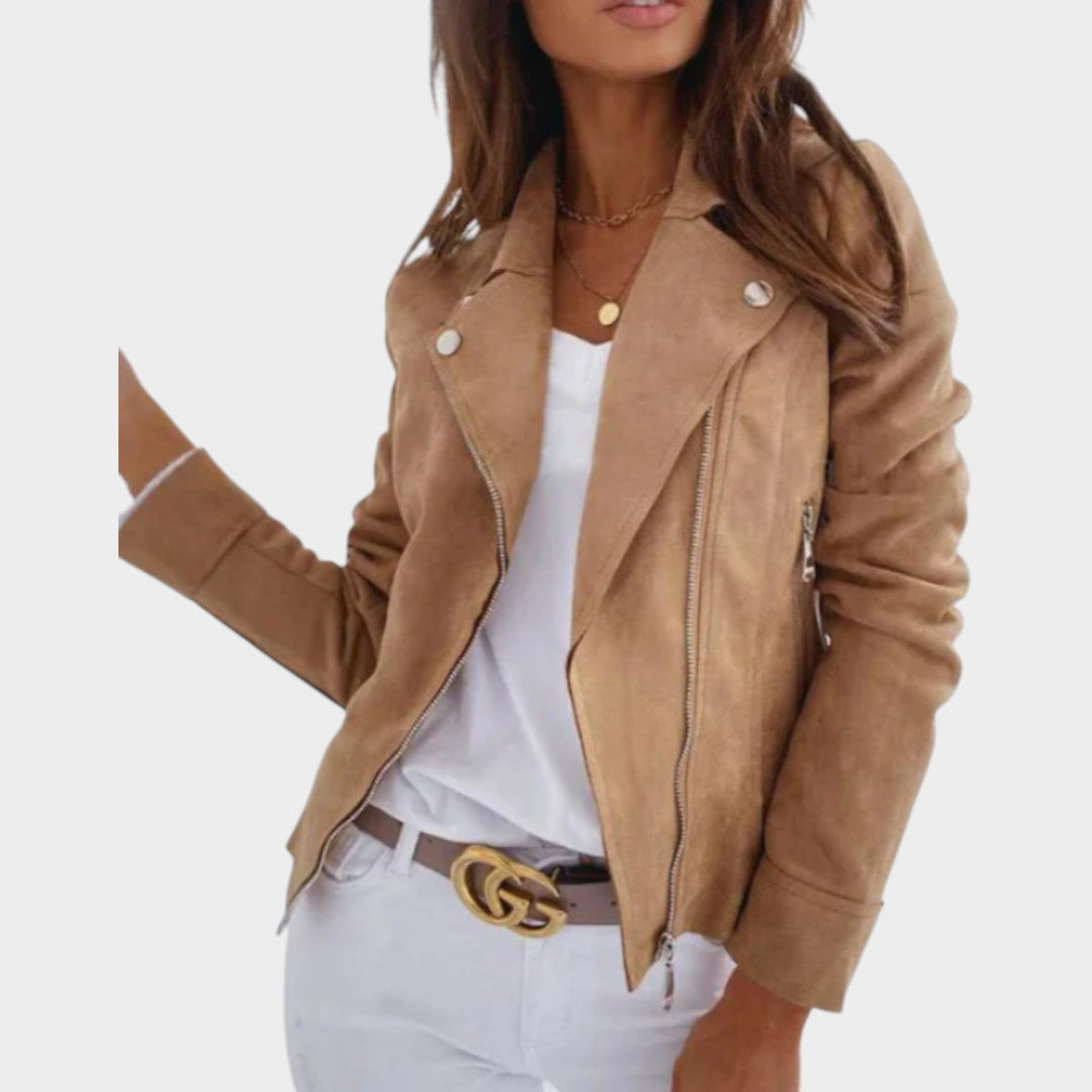 Dames Leren Jas Casual Suède Moto Rits Sluiting