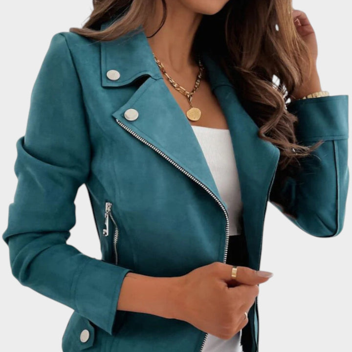 Dames Leren Jas Casual Suède Moto Rits Sluiting