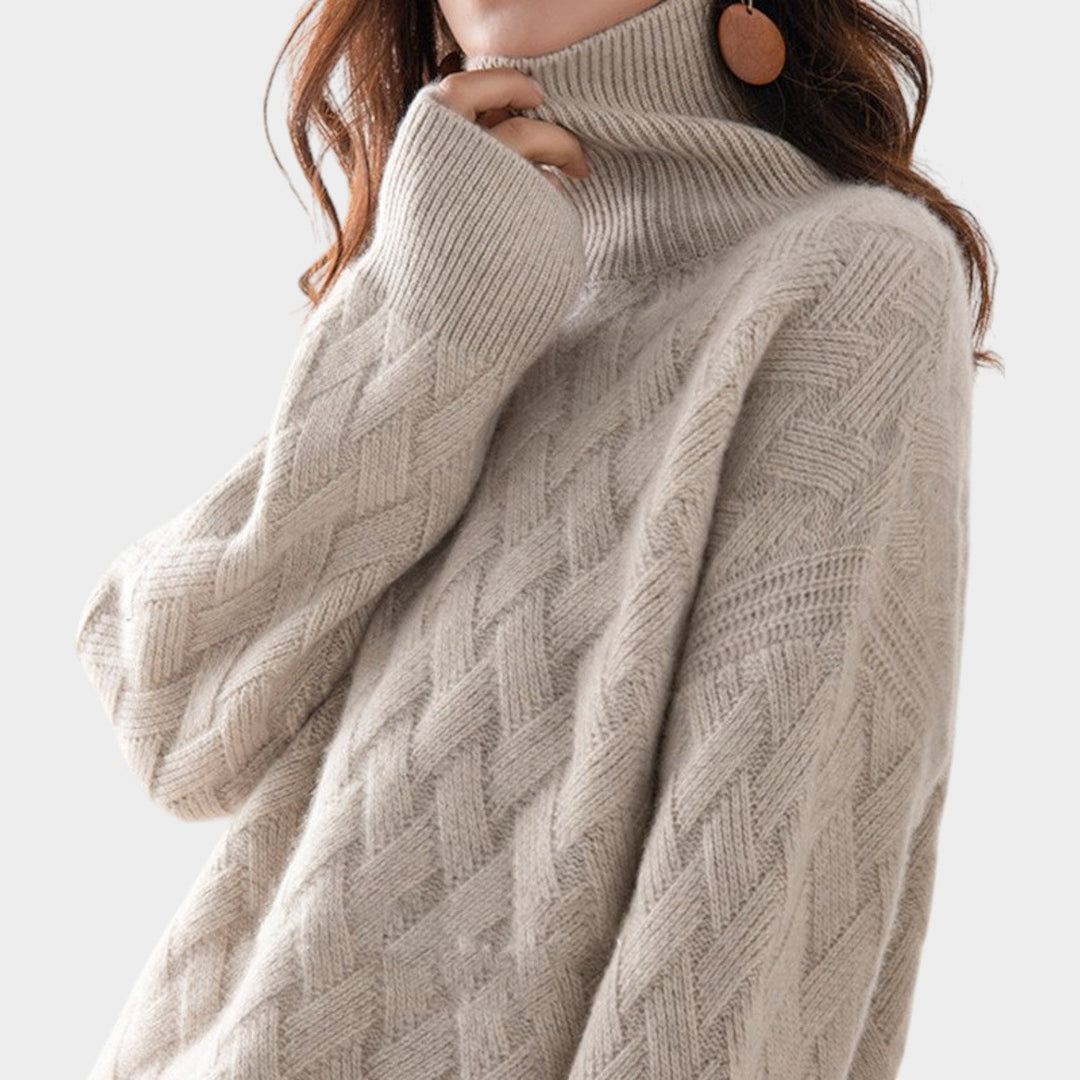 Dames Kabelgebreide Trui Met Col Warm Relaxed Fit