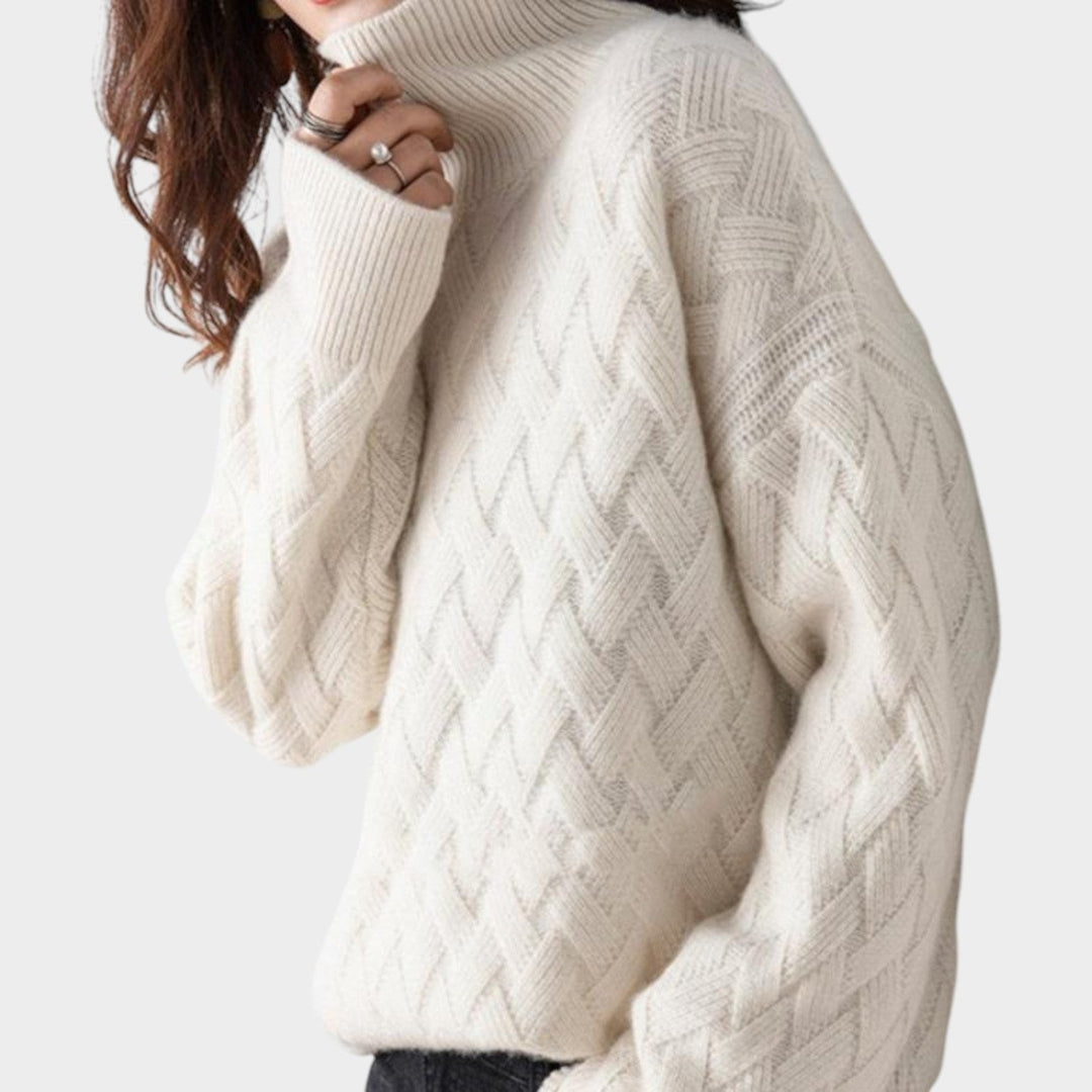 Dames Kabelgebreide Trui Met Col Warm Relaxed Fit