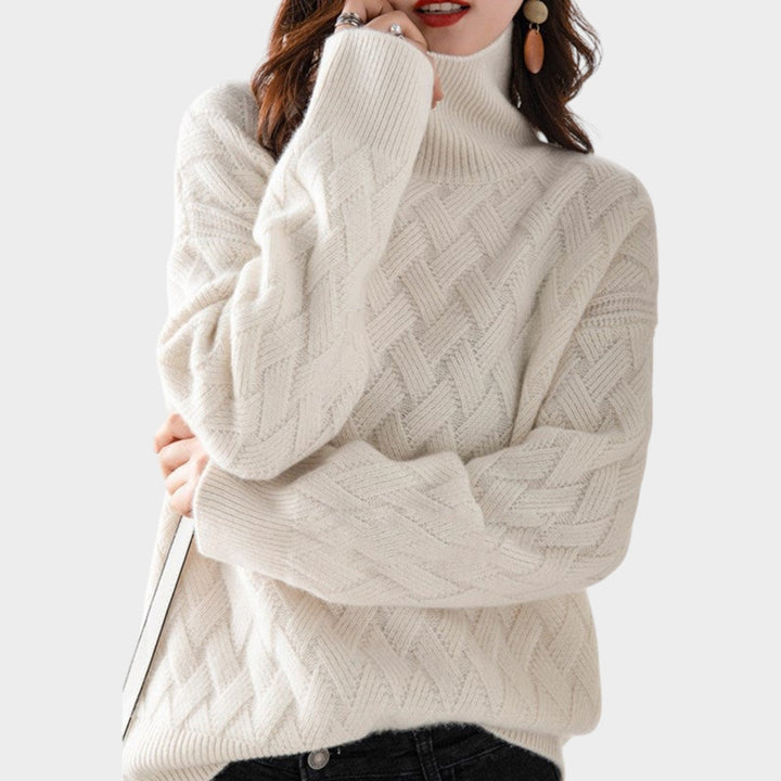 Dames Kabelgebreide Trui Met Col Warm Relaxed Fit