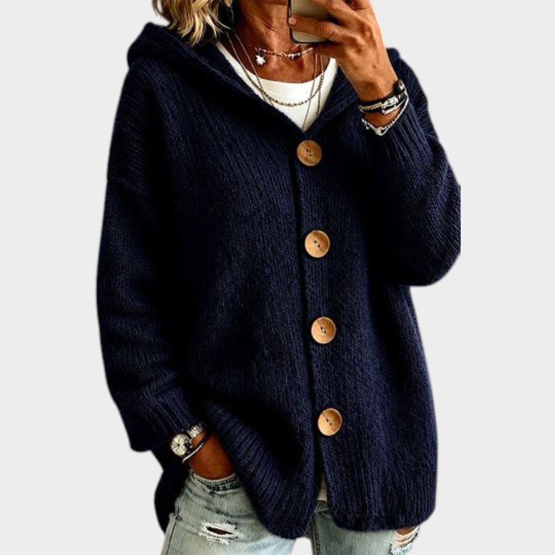 Dames Gebreide Hoodie Cardigan Met Knopen Voor Relaxed Fit