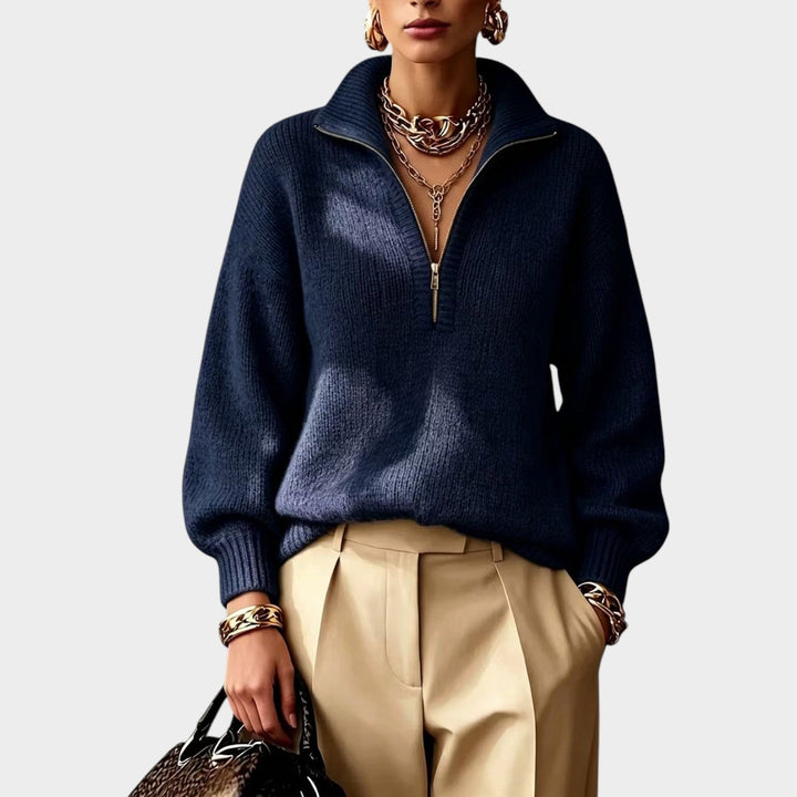 Dames Korte Rits Brei Sweater Hoge Kraag Relaxed Fit