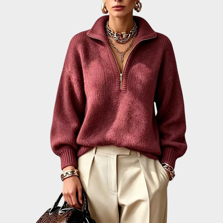 Dames Korte Rits Brei Sweater Hoge Kraag Relaxed Fit
