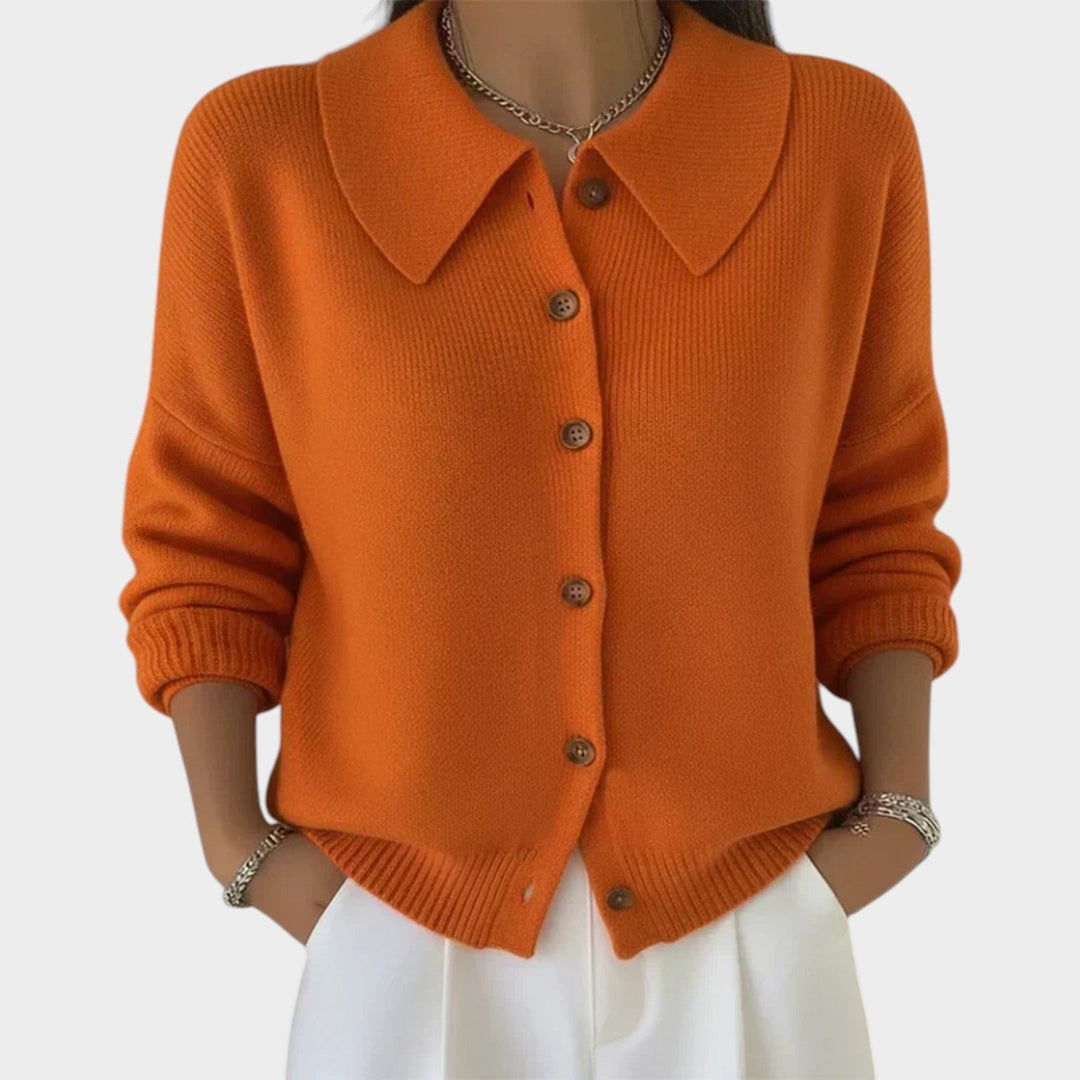 Dames Brei Cardigan met Kraag en Knopen