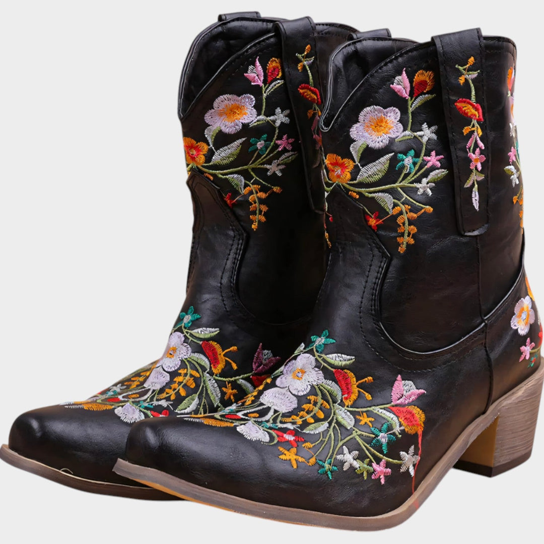 Dames Cowboylaarzen met Bloemenborduursel in Westerse Stijl