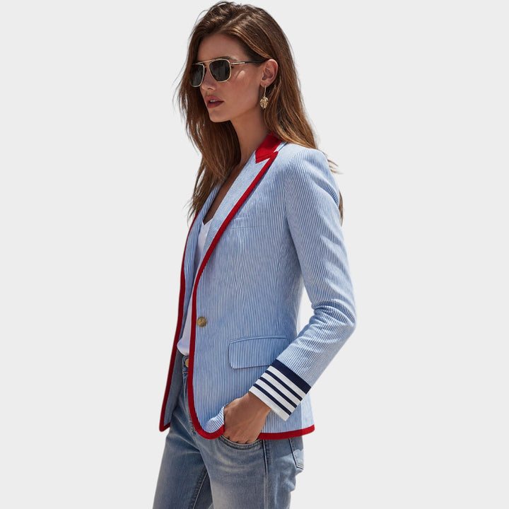 Dames Blazer Casual Gestreept Contrastafwerking Tailored Fit