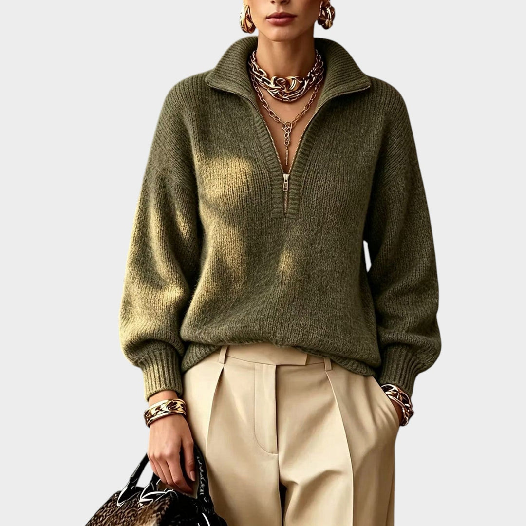 Dames Korte Rits Brei Sweater Hoge Kraag Relaxed Fit
