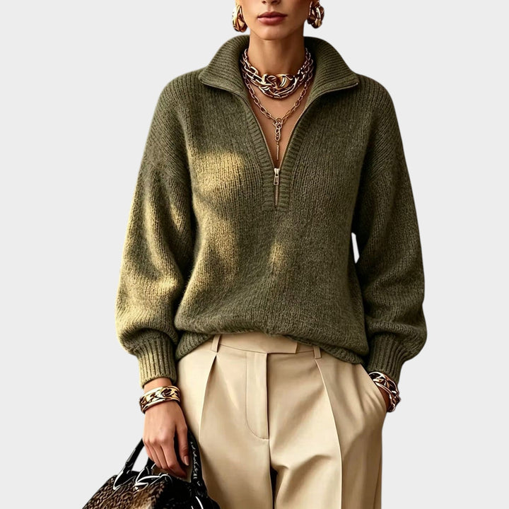 Dames Korte Rits Brei Sweater Hoge Kraag Relaxed Fit