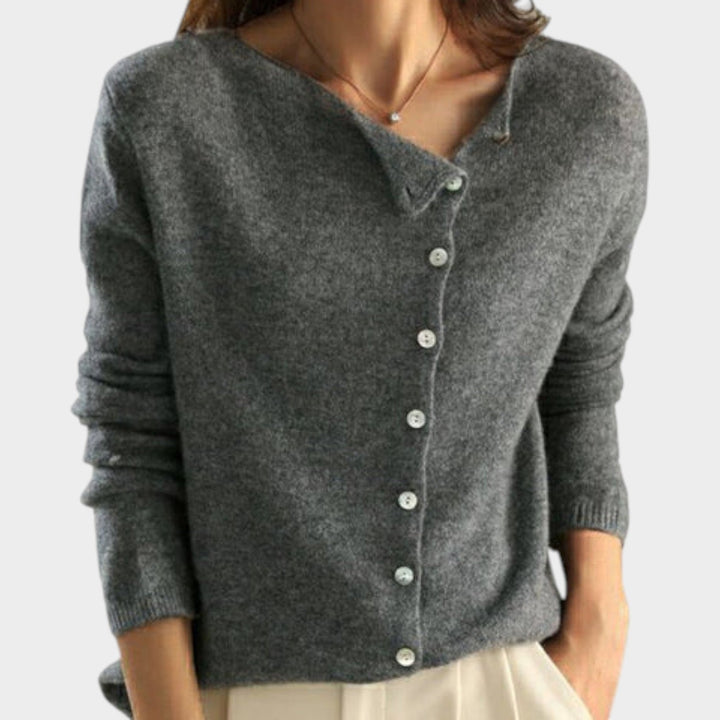 Dames Gebreide Cardigan Off Shoulder Met Knopen