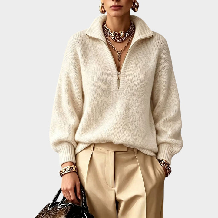 Dames Korte Rits Brei Sweater Hoge Kraag Relaxed Fit
