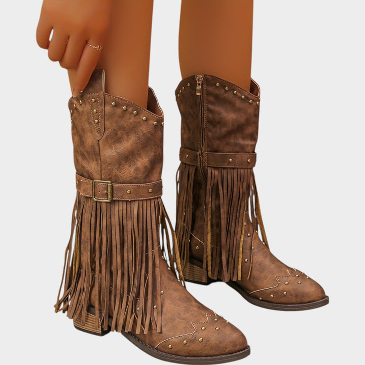 Vrouwen Cowboylaarzen Leer Westerse Franje Mid Calf Laarzen