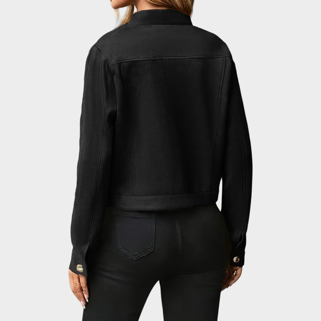 Dames Leren Jas Casual Kort Met Knopen