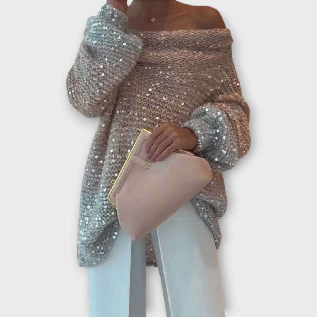 Dames Trui Gebreid met Pailletten Off Shoulder