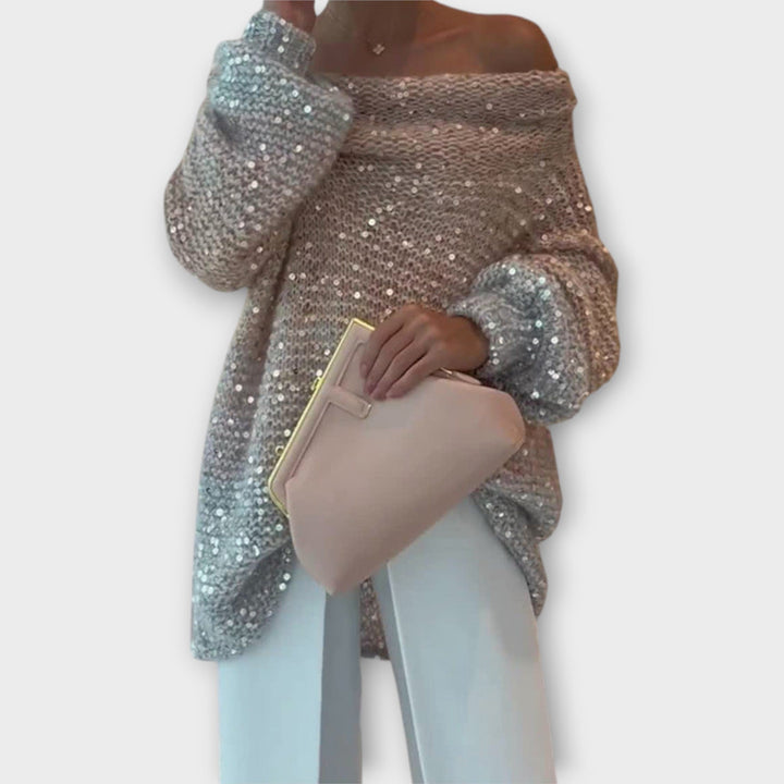 Dames Trui Gebreid met Pailletten Off Shoulder