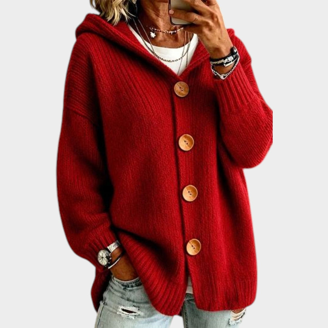 Dames Gebreide Hoodie Cardigan Met Knopen Voor Relaxed Fit