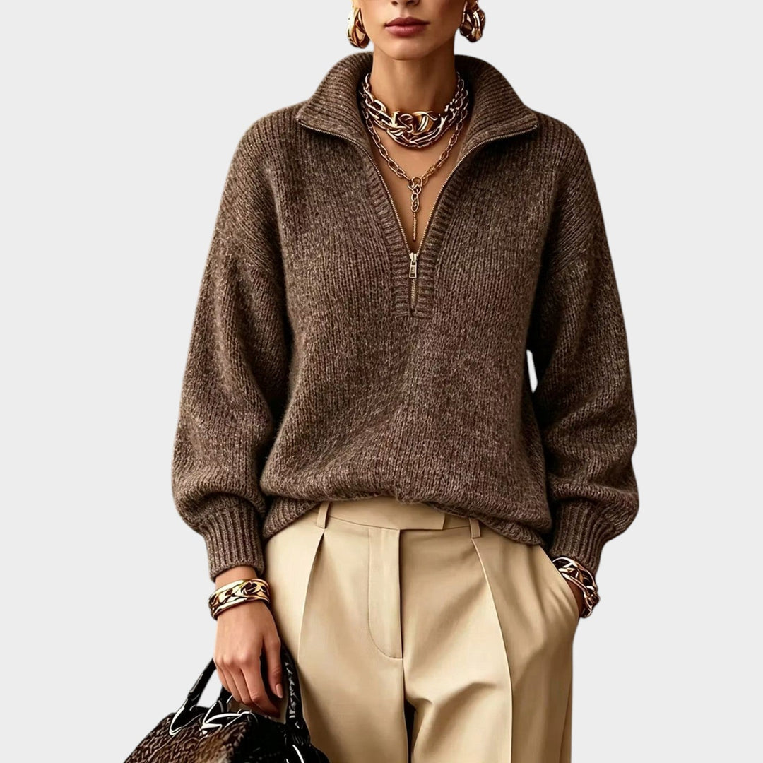 Dames Korte Rits Brei Sweater Hoge Kraag Relaxed Fit