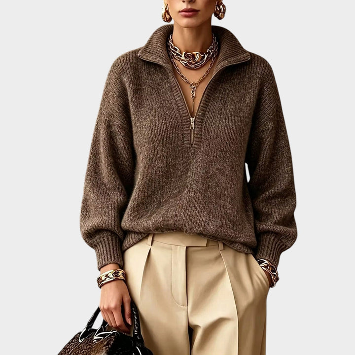 Dames Korte Rits Brei Sweater Hoge Kraag Relaxed Fit