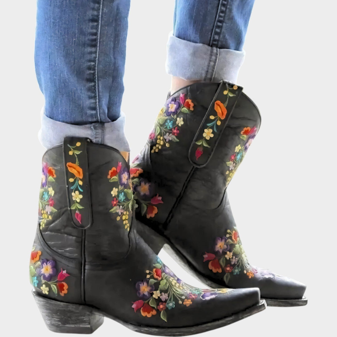 Dames Cowboylaarzen met Bloemenborduursel in Westerse Stijl