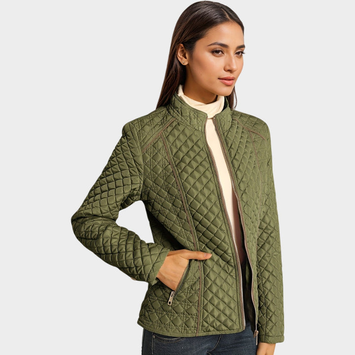 Dames Gequiltede Jas Casual Met Rits Voorzijde en Staande Kraag