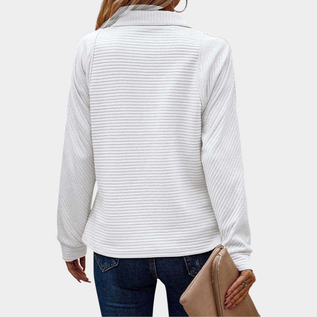 Dames Quarter Zip Gebreide Trui Geribbelde Relaxed Fit