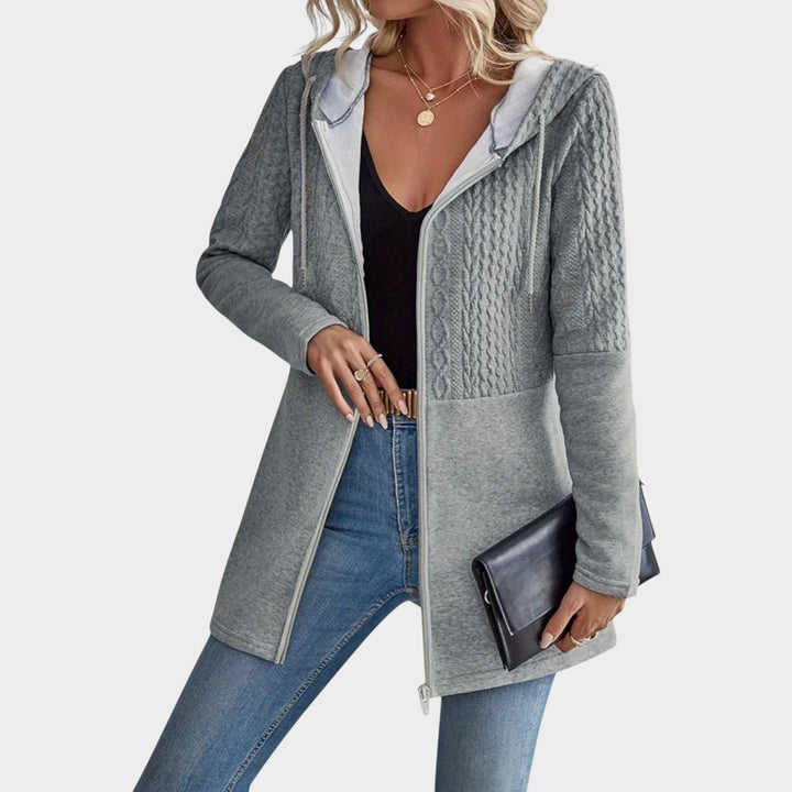 Dames Gebreide Cardigan Met Rits en Capuchon