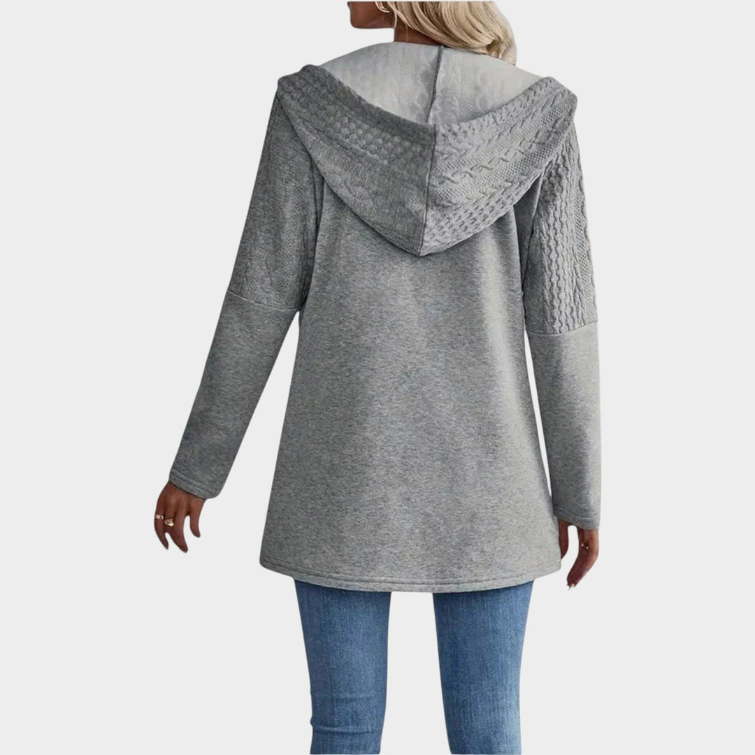 Dames Gebreide Cardigan Met Rits en Capuchon