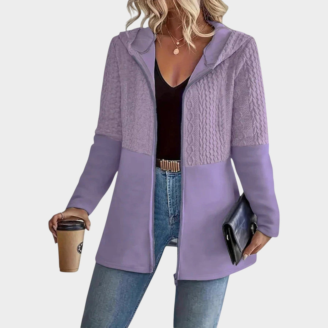 Dames Gebreide Cardigan Met Rits en Capuchon