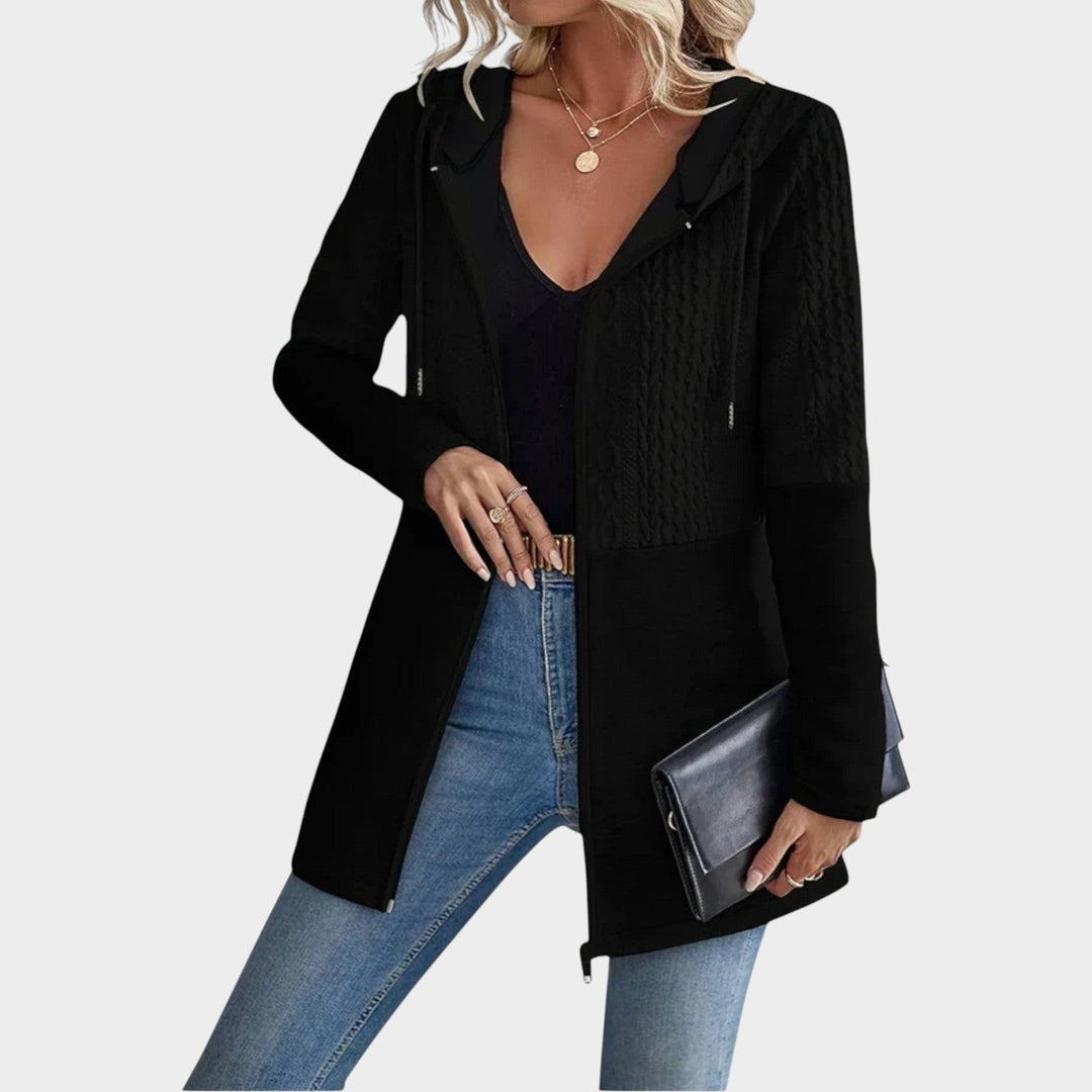 Dames Gebreide Cardigan Met Rits en Capuchon