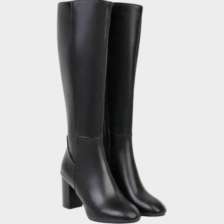 Dames Leren Kniestiefels Casual Blokhak Zijrits