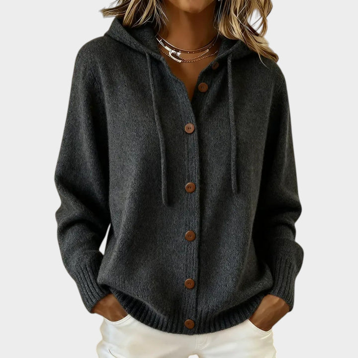 Dames Gebreide Cardigan met Capuchon en Knopen