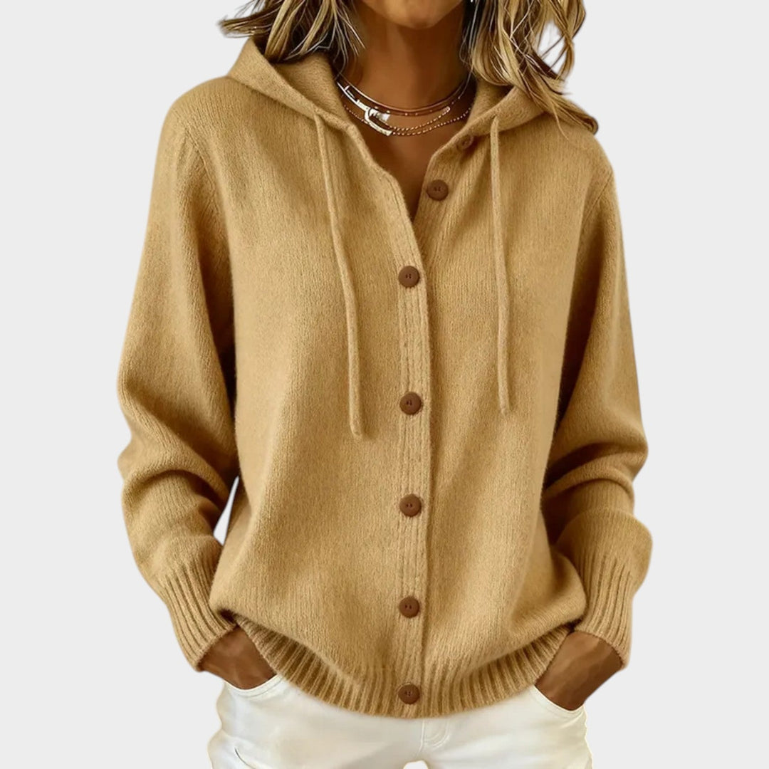 Dames Gebreide Cardigan met Capuchon en Knopen