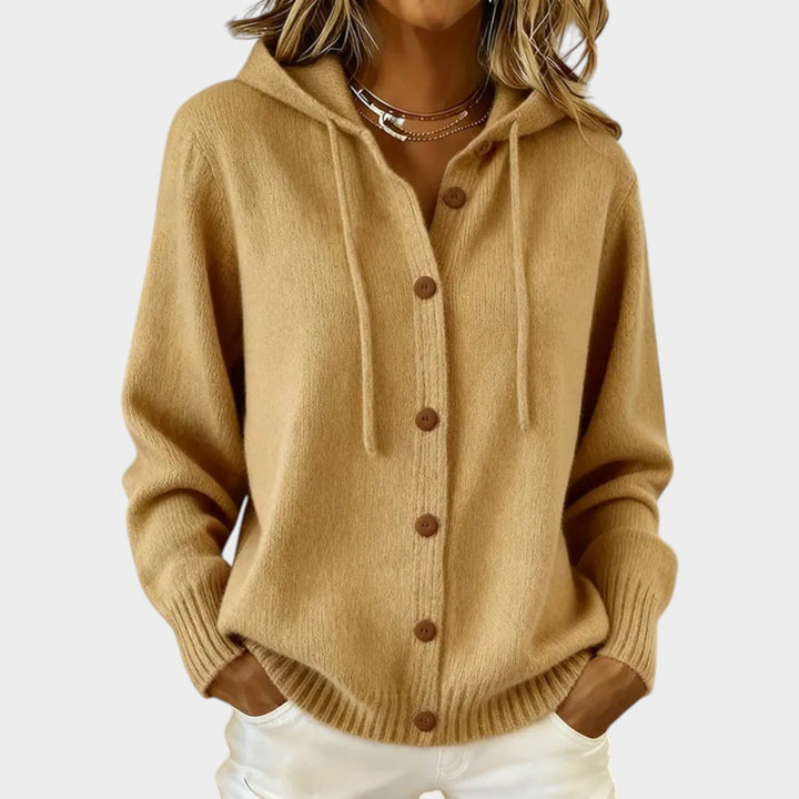Dames Gebreide Cardigan met Capuchon en Knopen