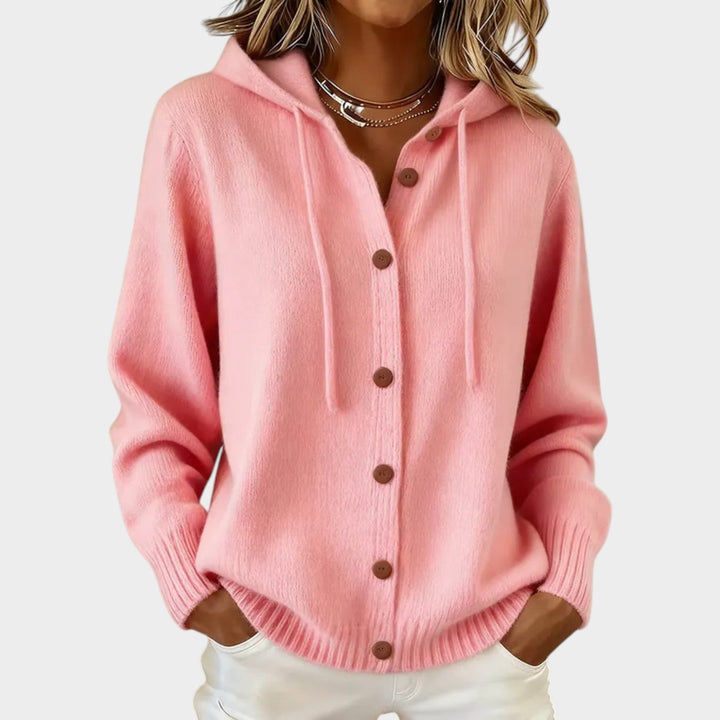 Dames Gebreide Cardigan met Capuchon en Knopen