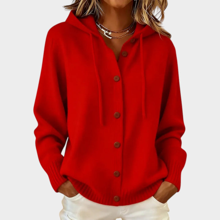 Dames Gebreide Cardigan met Capuchon en Knopen