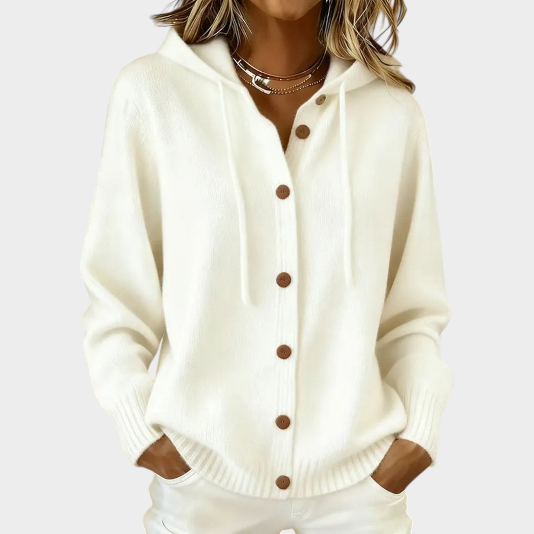 Dames Gebreide Cardigan met Capuchon en Knopen