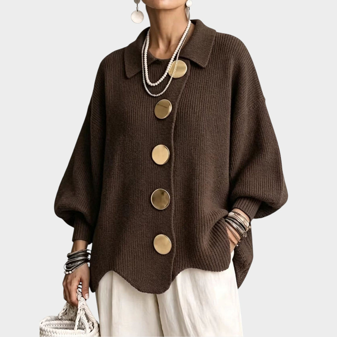 Dames Gebreide Cardigan Gouden Knopen Oversized