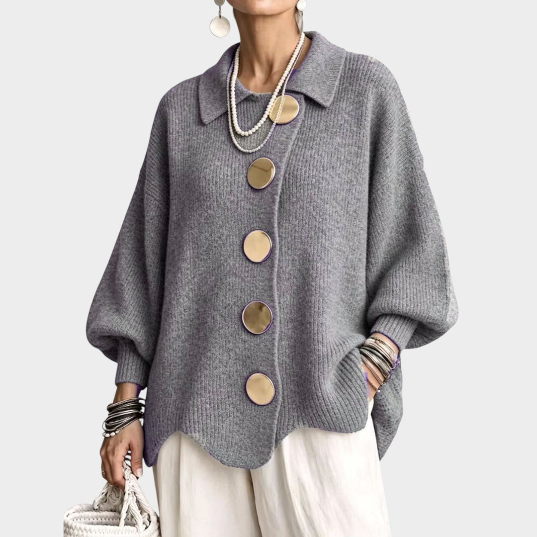 Dames Gebreide Cardigan Gouden Knopen Oversized