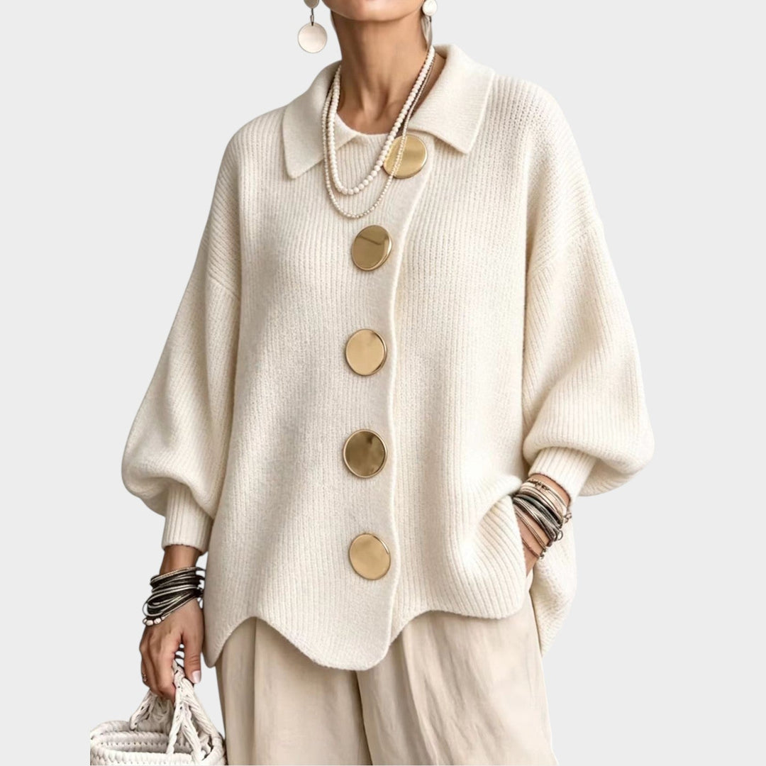 Dames Gebreide Cardigan Gouden Knopen Oversized