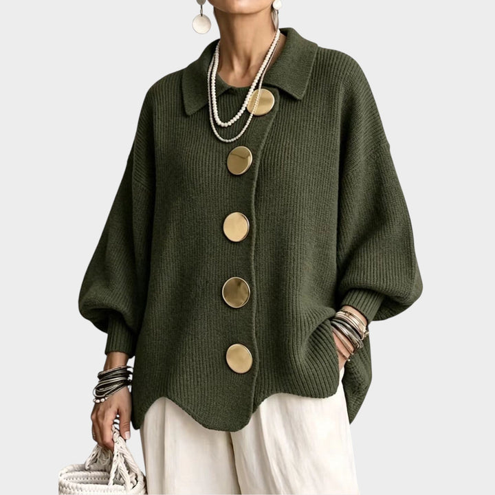 Dames Gebreide Cardigan Gouden Knopen Oversized