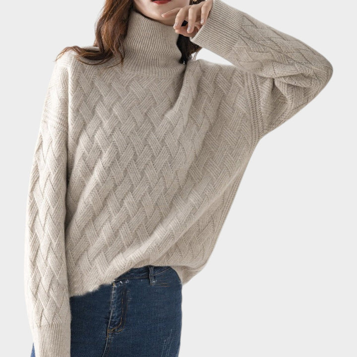 Dames Kabelgebreide Trui Met Col Warm Relaxed Fit